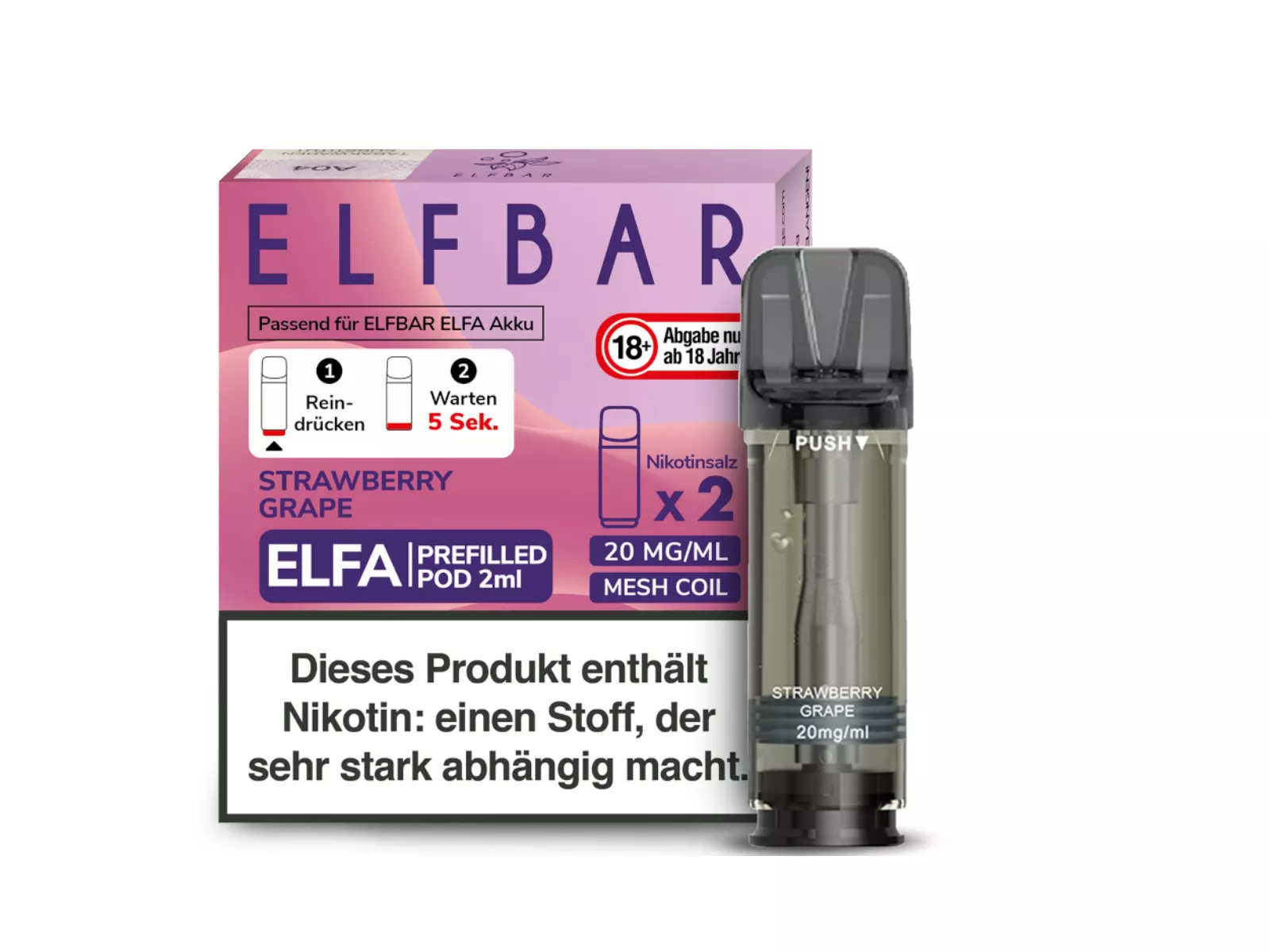 ELFBAR Elfa Pod, 20mg/ml, Strawberry Grape VE10