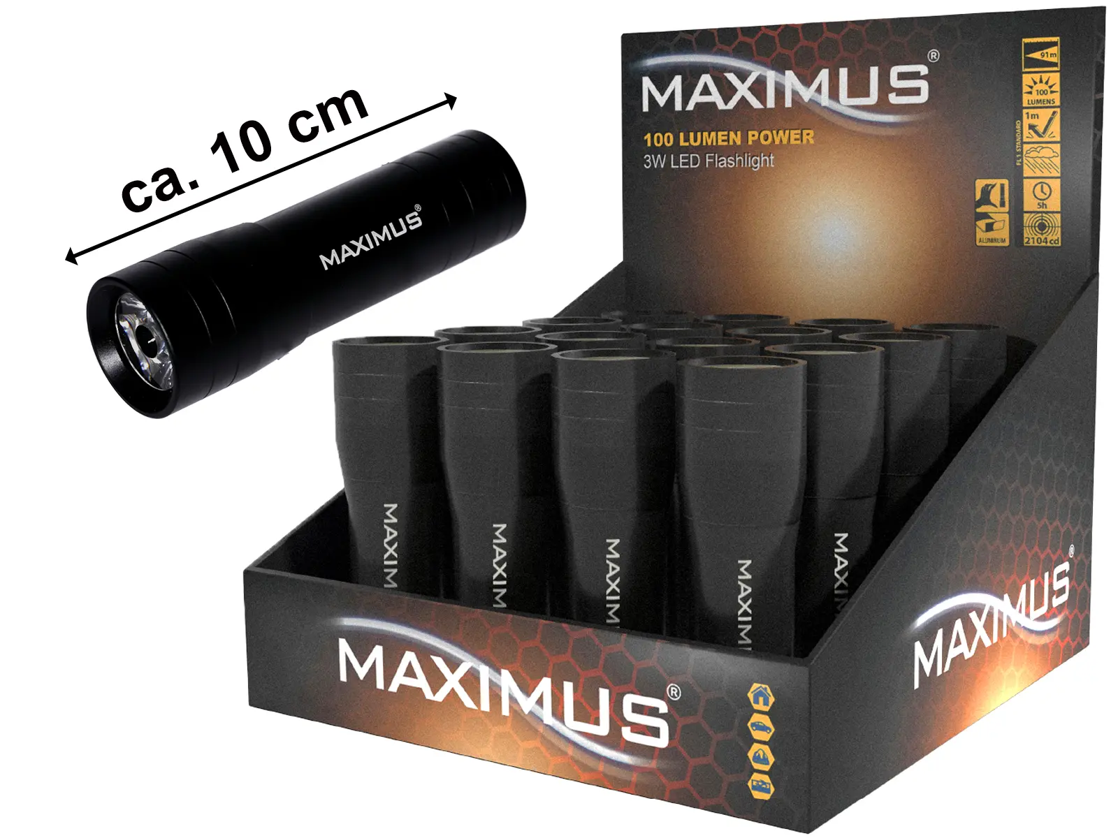 Maximus LED-Taschenlampe, Aluminium, Disp. x16