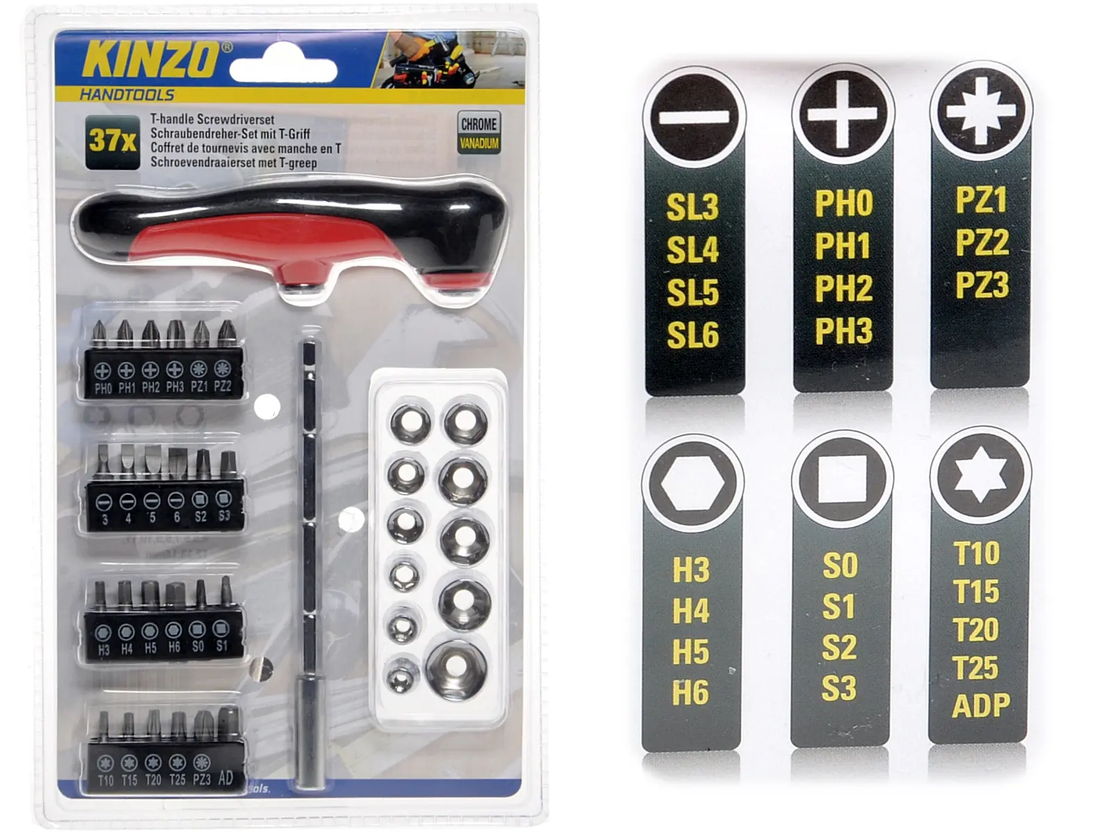 KINZO Schraubendreher T-Griff, Set 37-tlg.