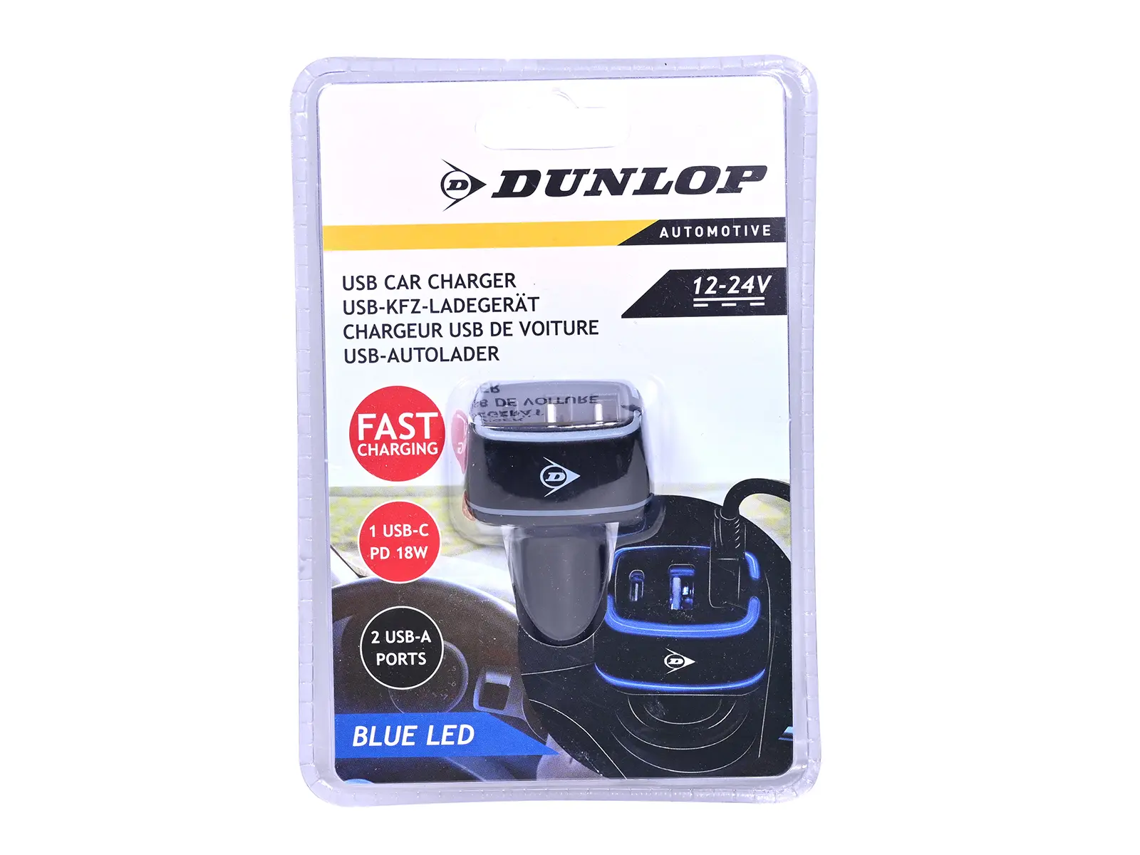 DUNLOP USB-KFZ-Ladegerät 2x USB A + USB C