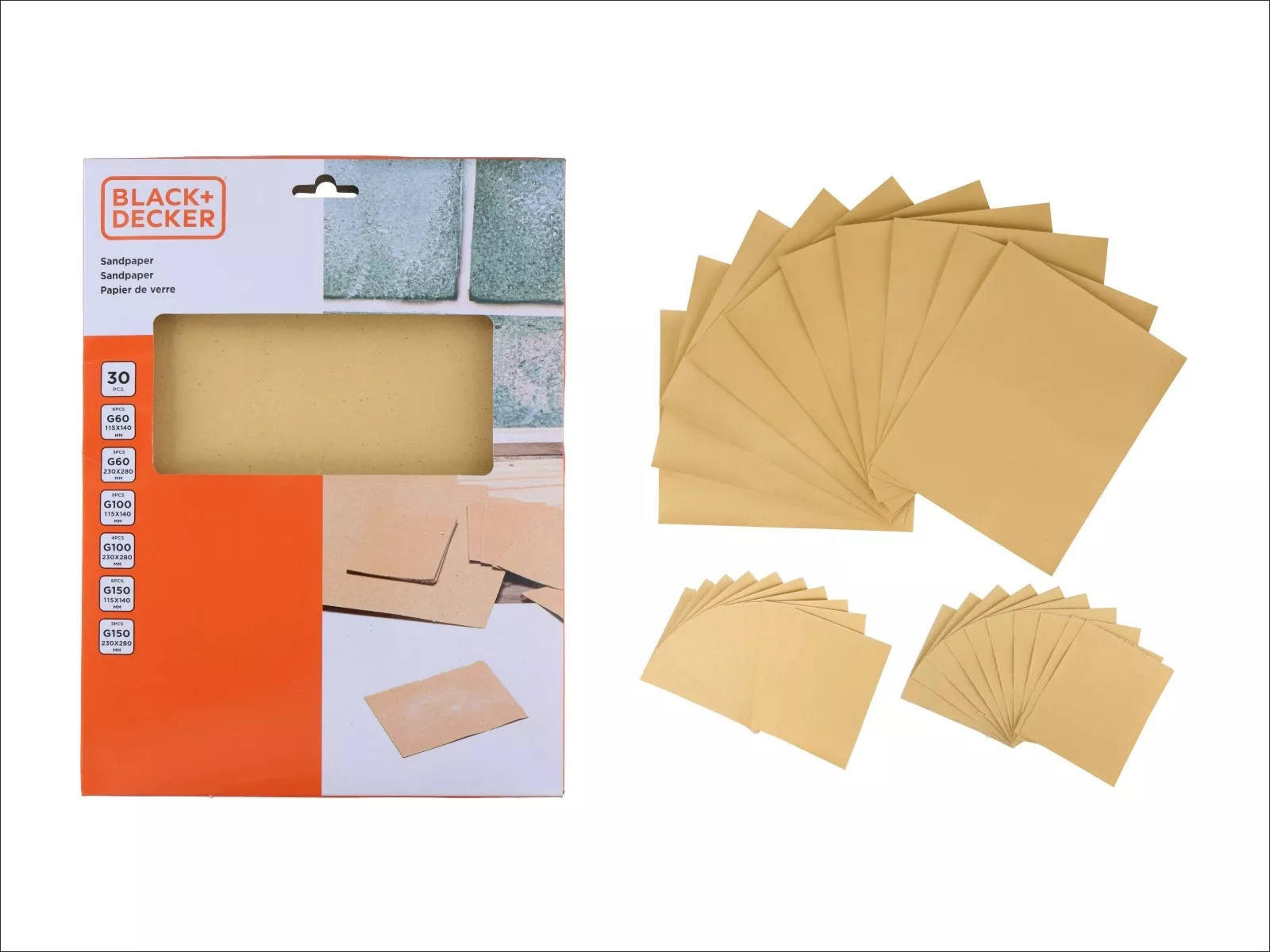 Schmirgelpapier Set, 30tlg., 6 versch. Körnungen