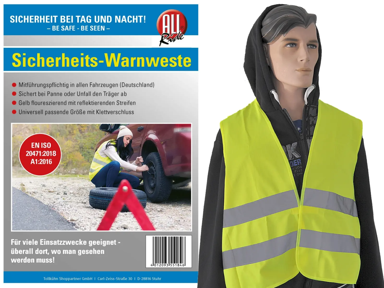 Sicherheits-Warnweste DIN EN 471 reflekt. Gelb