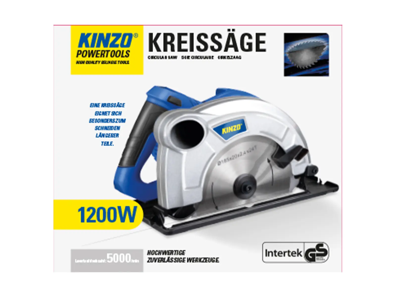 KINZO Kreissäge, 1200W, 230V, 5000 r/min
