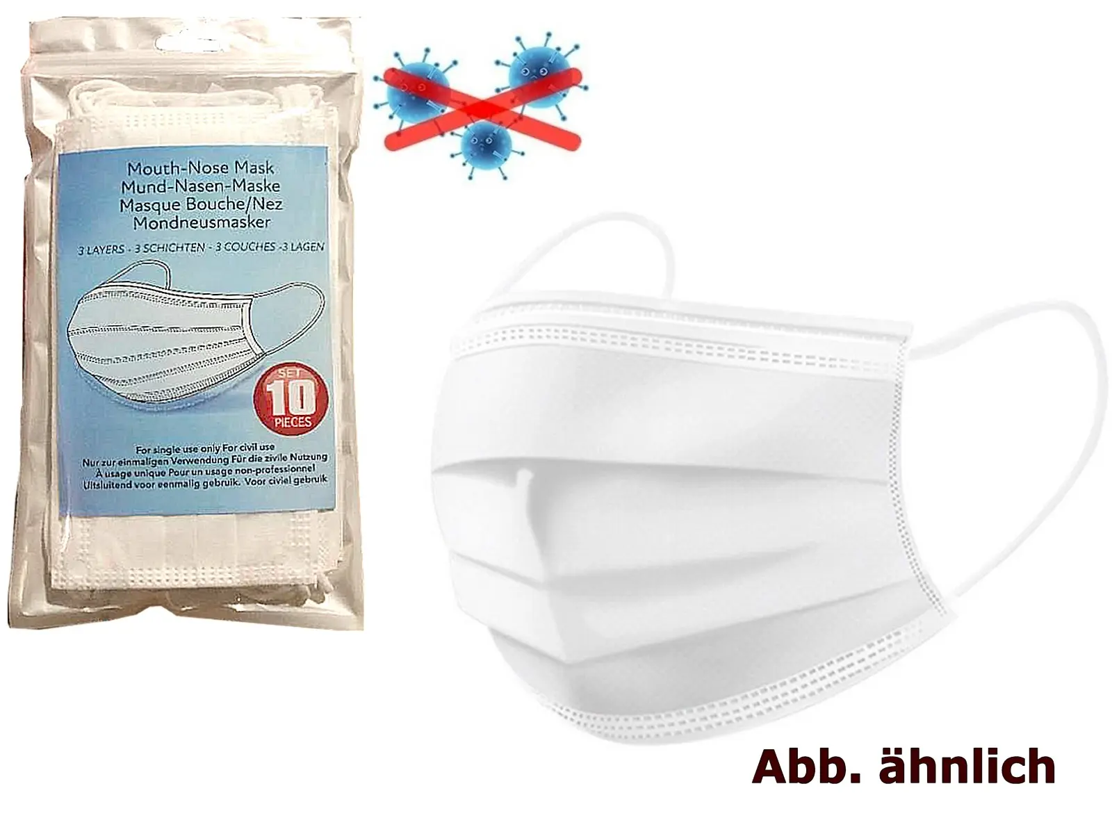 Einweg Gesichtsmasken 3-lagig   10er-Pack