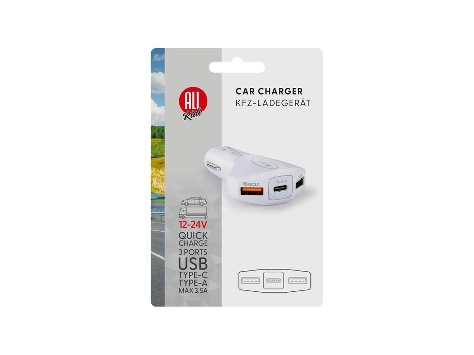 ALL Ride USB 3 in 1 Stecker, Schnellladung