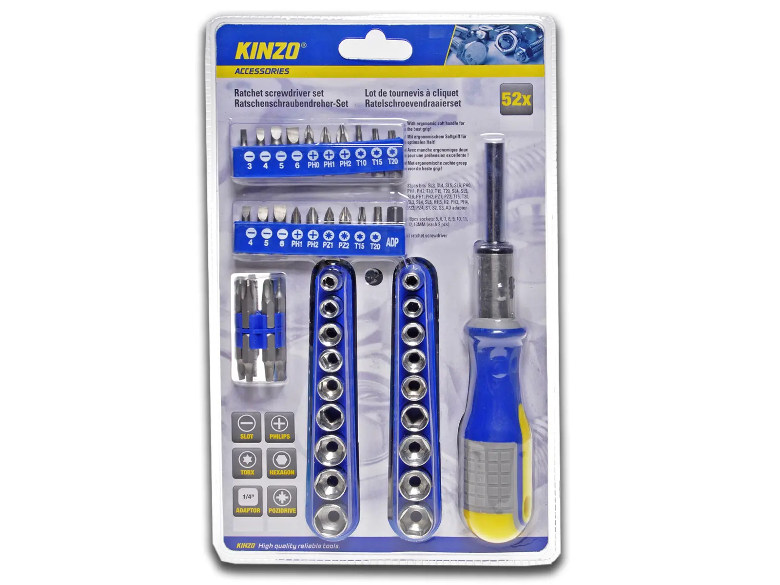 KINZO Ratschen-Schraubendreher- Bit Set,52-teilig