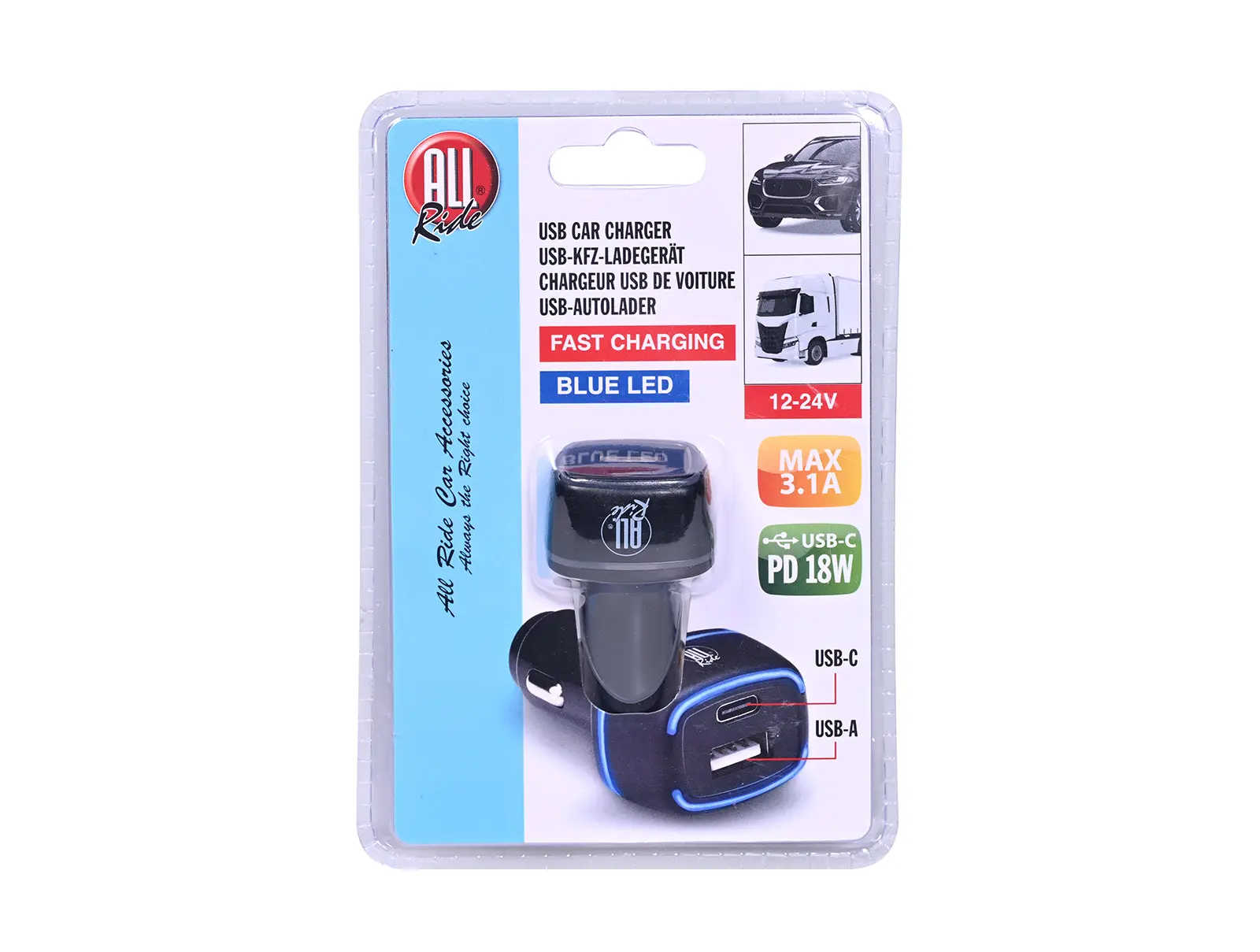ALL Ride USB-KFZ-Ladegerät USB A + USB C